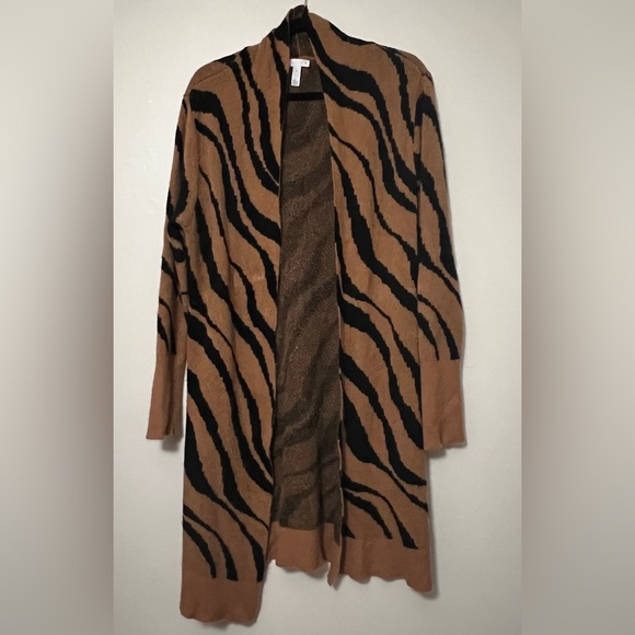 Leith Animal Print Long Cardigan‎ Sweater Coat Zebra Tiger Stripe Small - Picture 1 of 5
